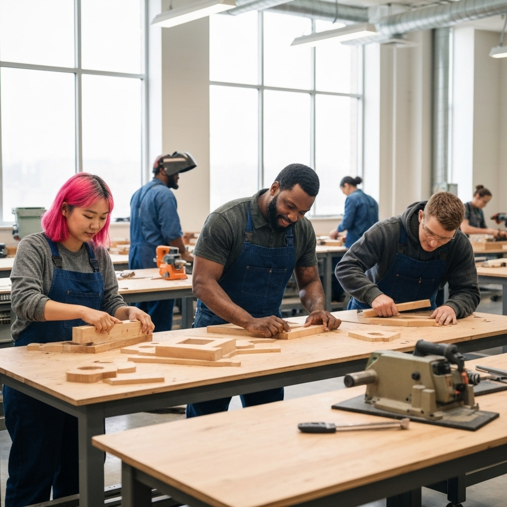 Community members learning together in apprenticeship program